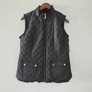 Charter Club black quilted vest size S zipper front faux fur lining NWT